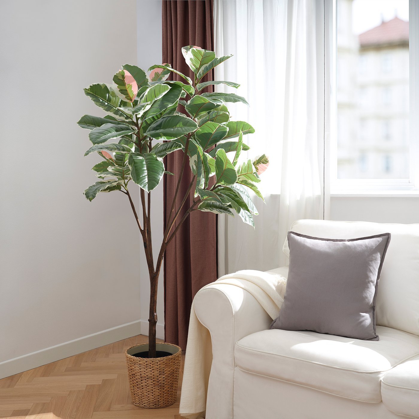 Artificial potted plant, in/outdoor Rubber plant, 23 cm