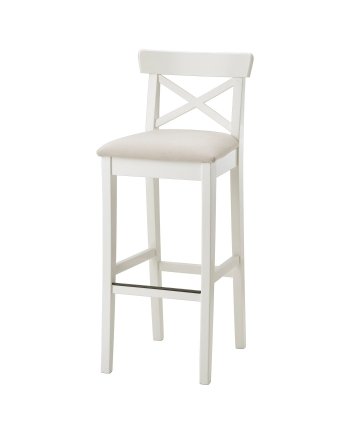Hallarp White Barstool, Bar stool with backrest, white/Hallarp beige, 75 cm