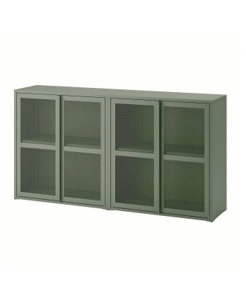 Meshblend, Cabinet with doors, grey-green mesh, 160x30x83 cm