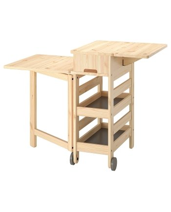 Pine Utility, Mobile drop-leaf table w storage, pine