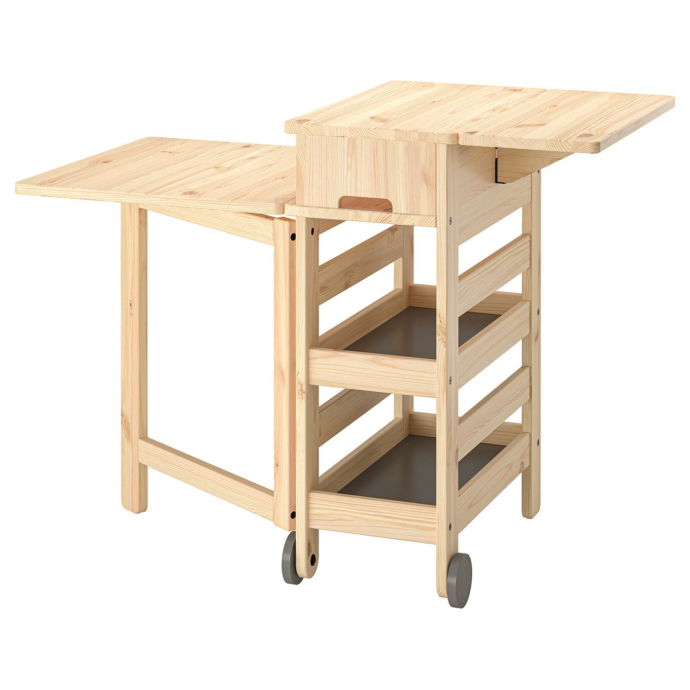 Pine Utility, Mobile drop-leaf table w storage, pine